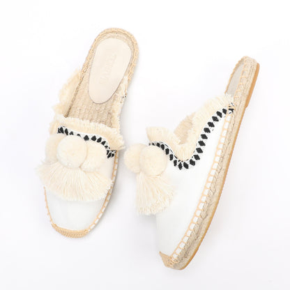 Women's Bohemian Pom Pom Mule Espadrilles | Summer Resort Flats
