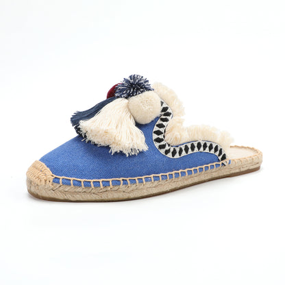 Women's Bohemian Pom Pom Mule Espadrilles | Summer Resort Flats