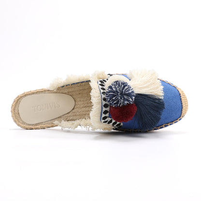 Women's Bohemian Pom Pom Mule Espadrilles | Summer Resort Flats