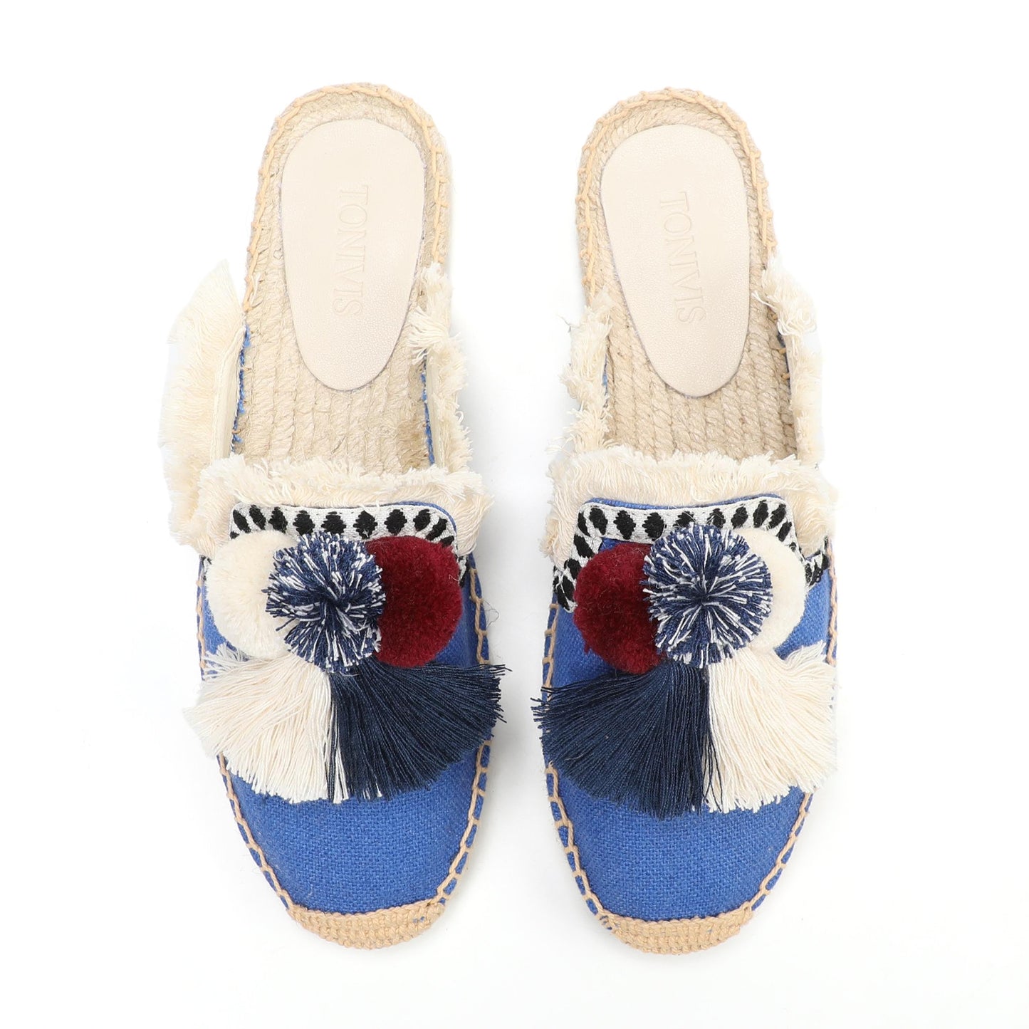 Women's Bohemian Pom Pom Mule Espadrilles | Summer Resort Flats