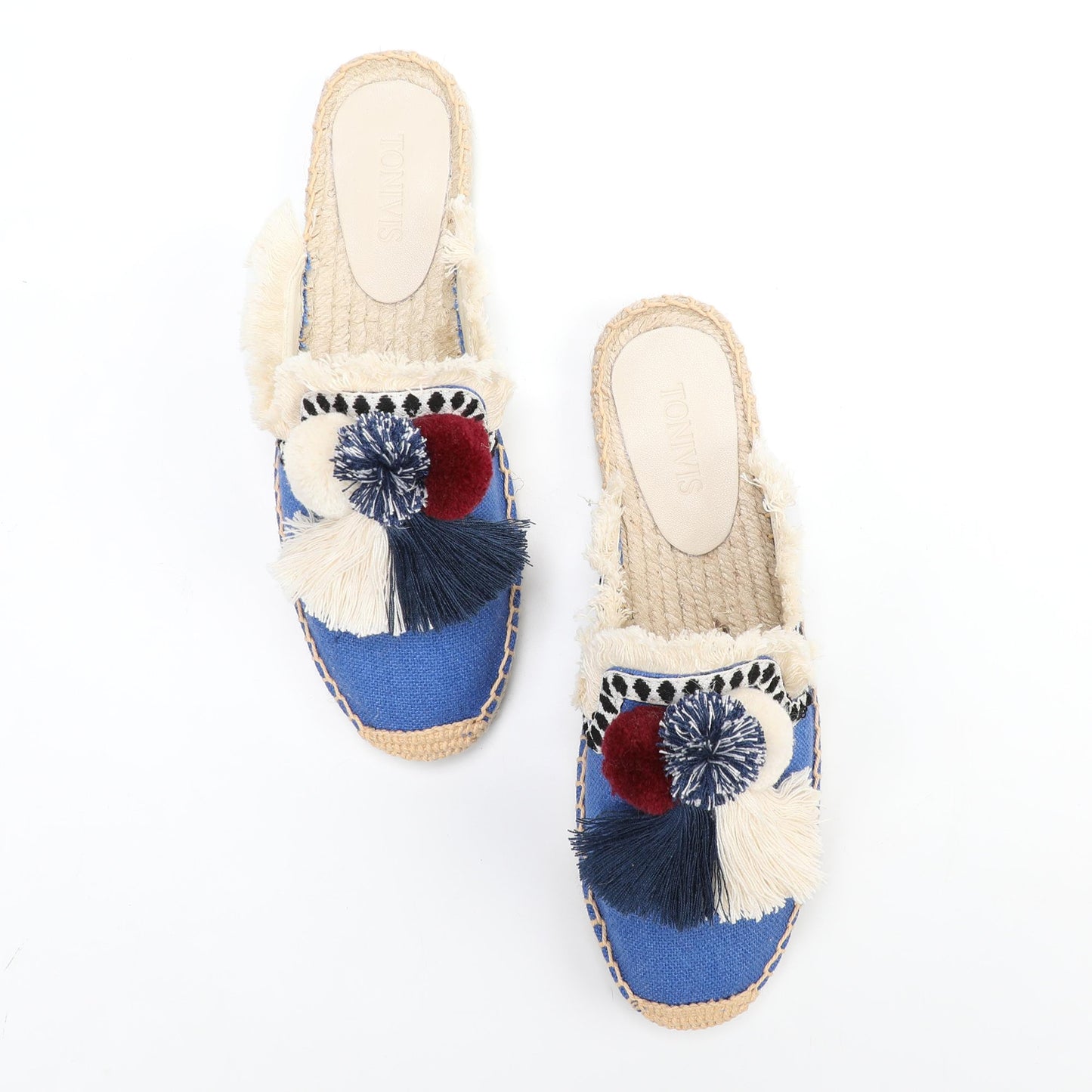 Women's Bohemian Pom Pom Mule Espadrilles | Summer Resort Flats