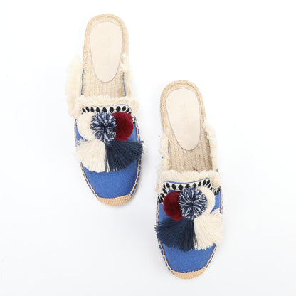 Women's Bohemian Pom Pom Mule Espadrilles | Summer Resort Flats