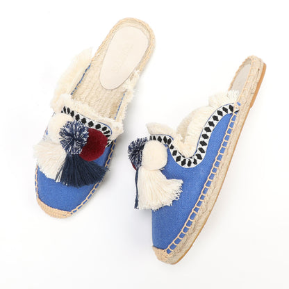 Women's Bohemian Pom Pom Mule Espadrilles | Summer Resort Flats