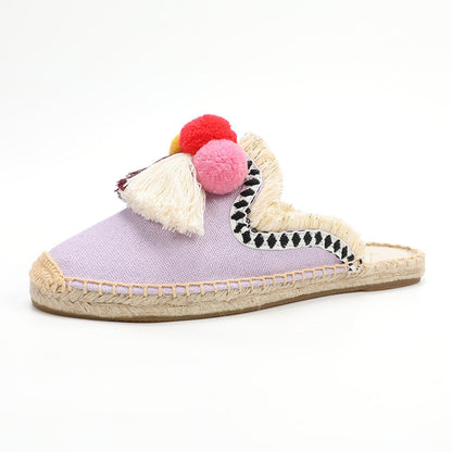 Women's Bohemian Pom Pom Mule Espadrilles | Summer Resort Flats