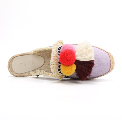 Women's Bohemian Pom Pom Mule Espadrilles | Summer Resort Flats