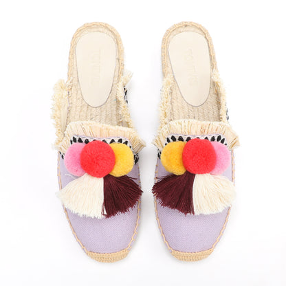 Women's Bohemian Pom Pom Mule Espadrilles | Summer Resort Flats