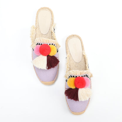 Women's Bohemian Pom Pom Mule Espadrilles | Summer Resort Flats