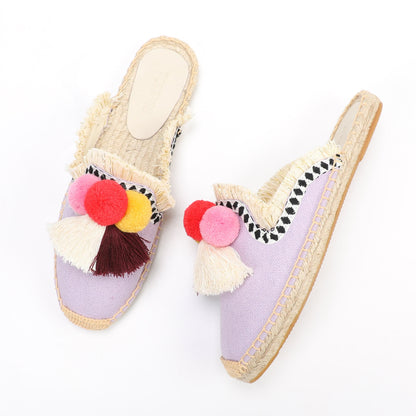 Women's Bohemian Pom Pom Mule Espadrilles | Summer Resort Flats