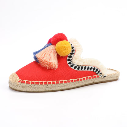 Women's Bohemian Pom Pom Mule Espadrilles | Summer Resort Flats