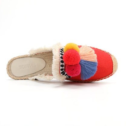Women's Bohemian Pom Pom Mule Espadrilles | Summer Resort Flats