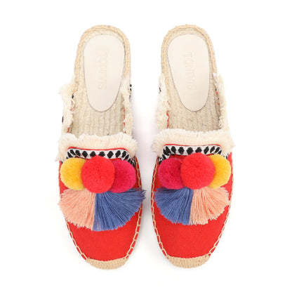Women's Bohemian Pom Pom Mule Espadrilles | Summer Resort Flats