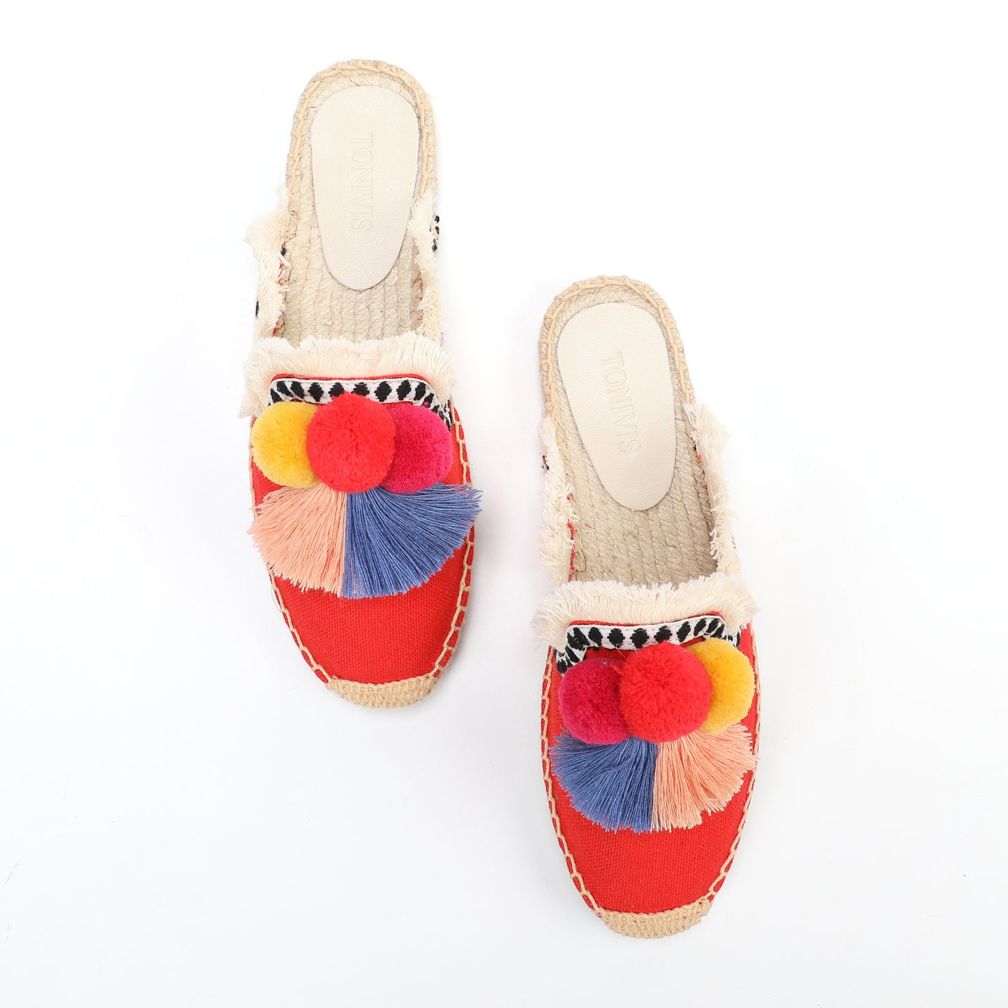 Women's Bohemian Pom Pom Mule Espadrilles | Summer Resort Flats