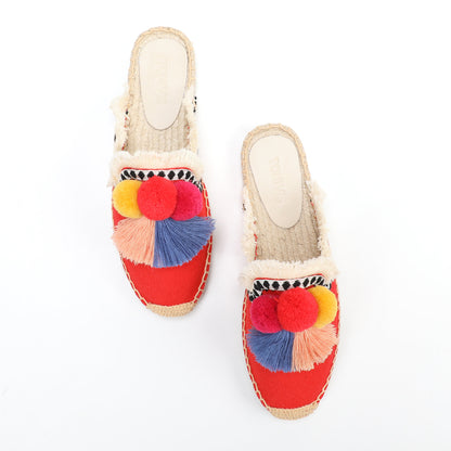 Women's Bohemian Pom Pom Mule Espadrilles | Summer Resort Flats