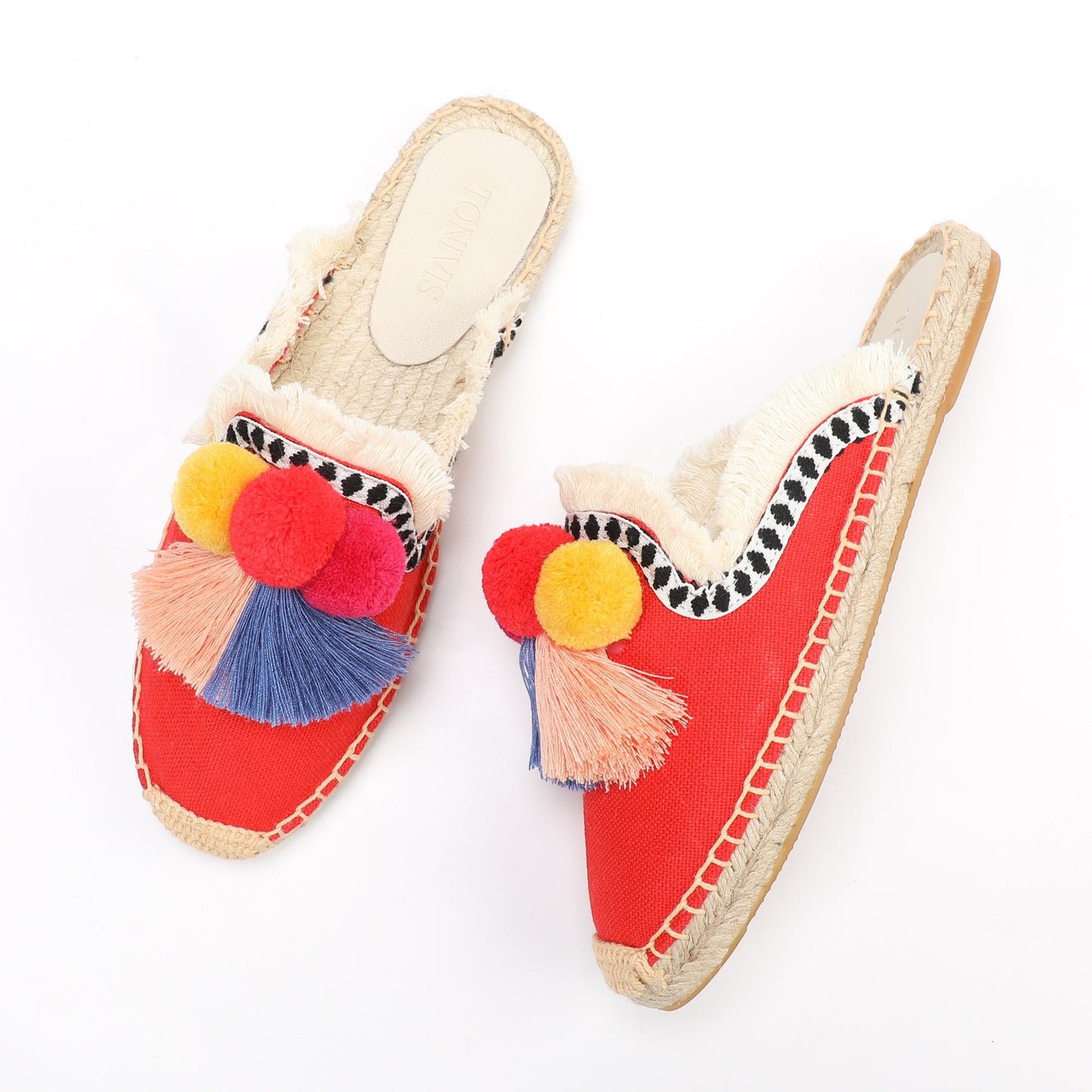 Women's Bohemian Pom Pom Mule Espadrilles | Summer Resort Flats