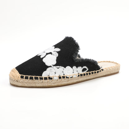 Women's Embroidered Espadrille Mules | Casual Summer Slip-On Flats
