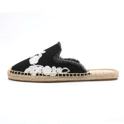 Women's Embroidered Espadrille Mules | Casual Summer Slip-On Flats