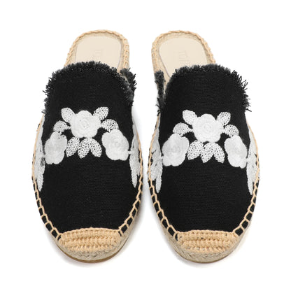 Women's Embroidered Espadrille Mules | Casual Summer Slip-On Flats
