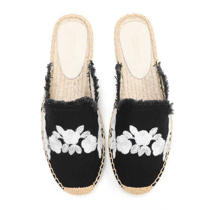 Women's Embroidered Espadrille Mules | Casual Summer Slip-On Flats