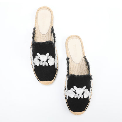 Women's Embroidered Espadrille Mules | Casual Summer Slip-On Flats
