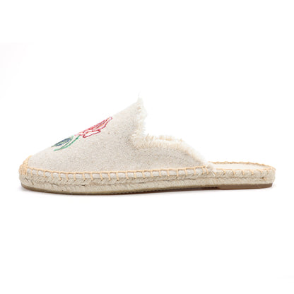 Women's Embroidered Espadrille Mules | Casual Summer Slip-On Flats