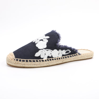 Women's Embroidered Espadrille Mules | Casual Summer Slip-On Flats