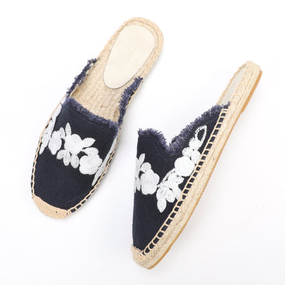Women's Embroidered Espadrille Mules | Casual Summer Slip-On Flats