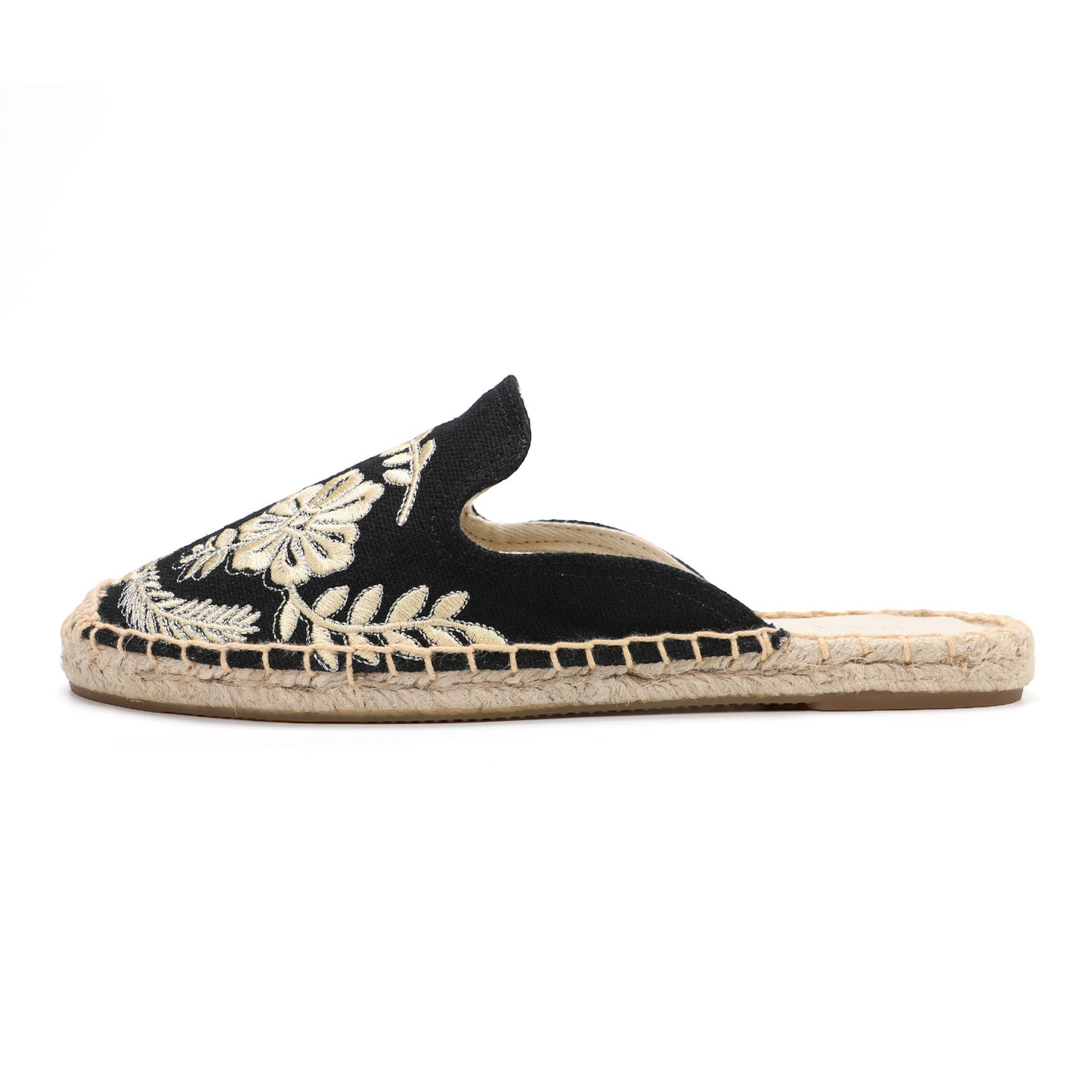Women's Embroidered Espadrille Mule Flats | Floral Summer Slip-On Shoes