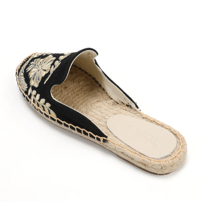 Women's Embroidered Espadrille Mule Flats | Floral Summer Slip-On Shoes