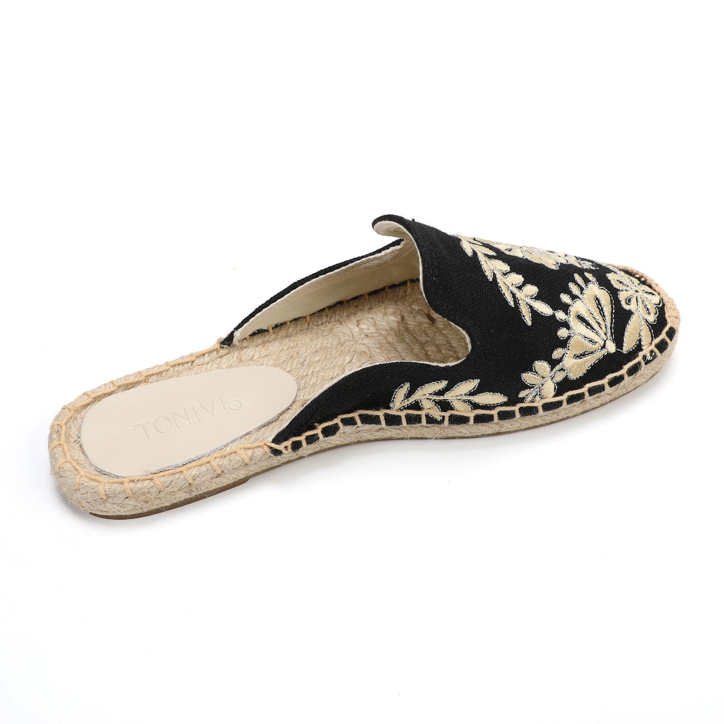 Women's Embroidered Espadrille Mule Flats | Floral Summer Slip-On Shoes