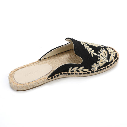 Women's Embroidered Espadrille Mule Flats | Floral Summer Slip-On Shoes