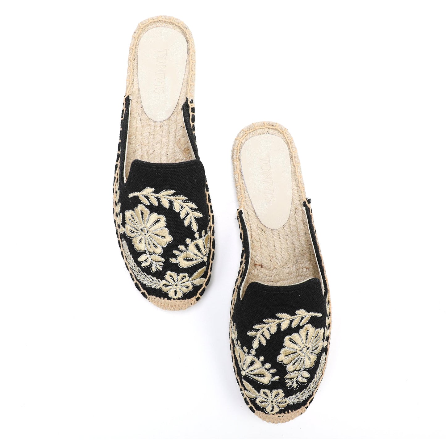 Women's Embroidered Espadrille Mule Flats | Floral Summer Slip-On Shoes