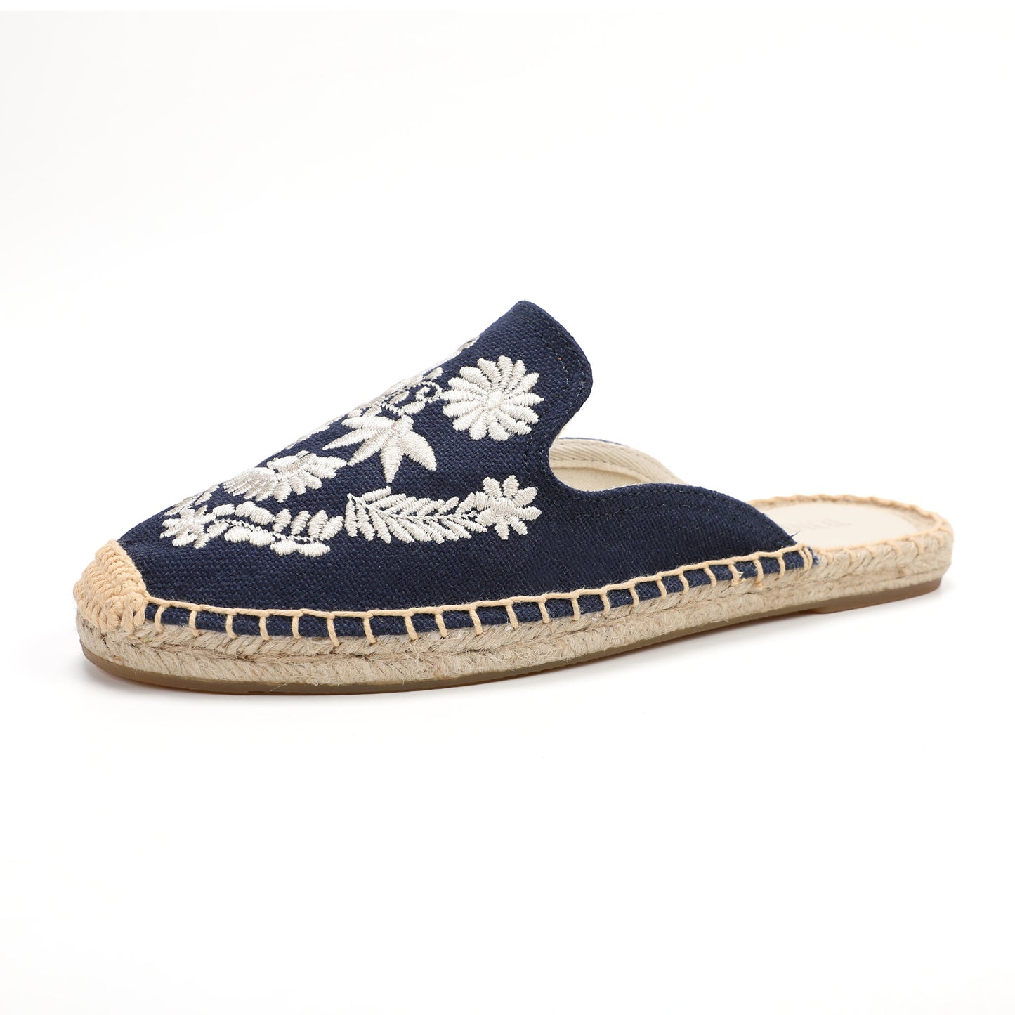Women's Embroidered Espadrille Mule Flats | Floral Summer Slip-On Shoes