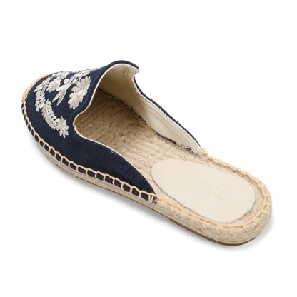 Women's Embroidered Espadrille Mule Flats | Floral Summer Slip-On Shoes