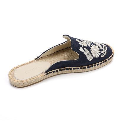 Women's Embroidered Espadrille Mule Flats | Floral Summer Slip-On Shoes