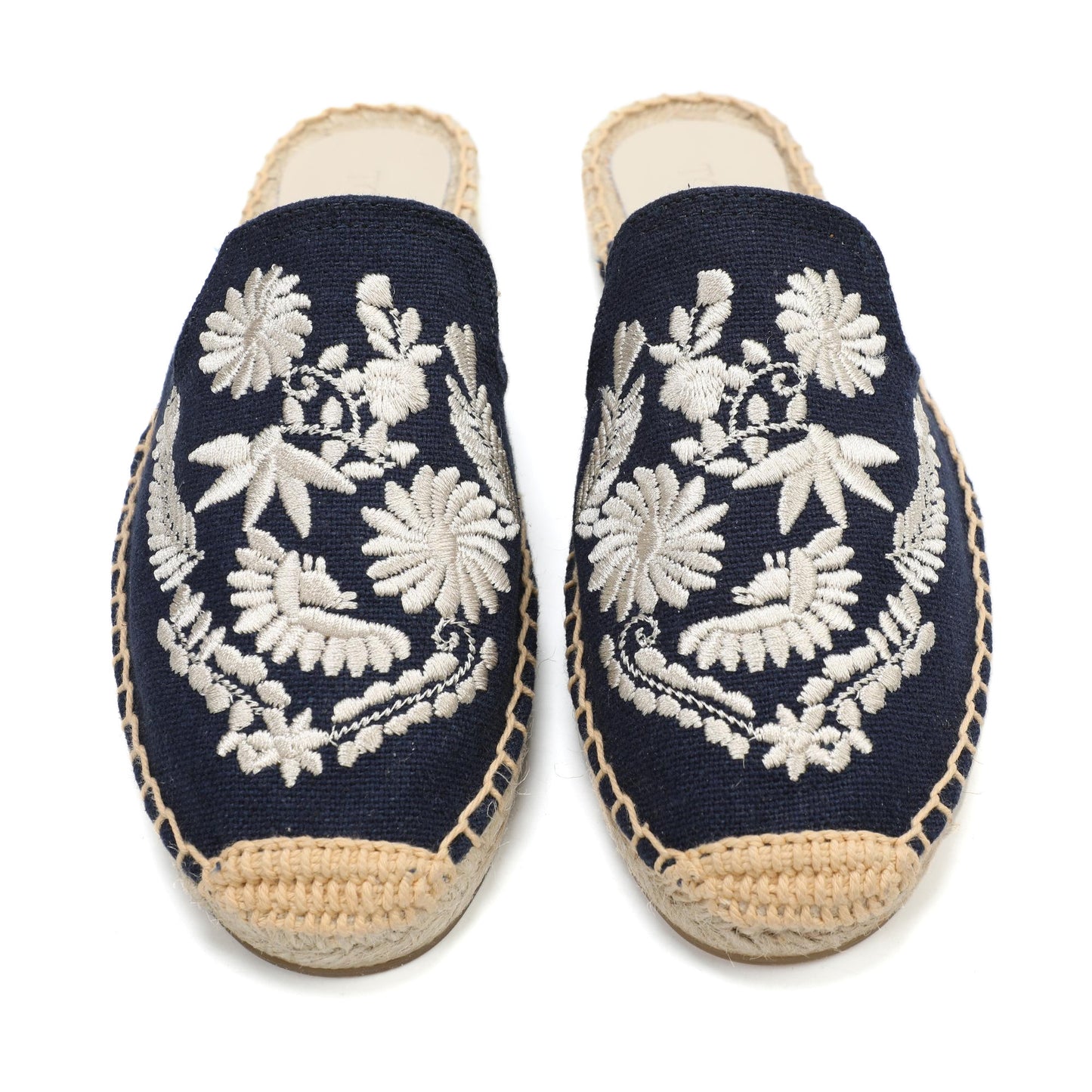 Women's Embroidered Espadrille Mule Flats | Floral Summer Slip-On Shoes