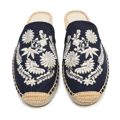 Women's Embroidered Espadrille Mule Flats | Floral Summer Slip-On Shoes