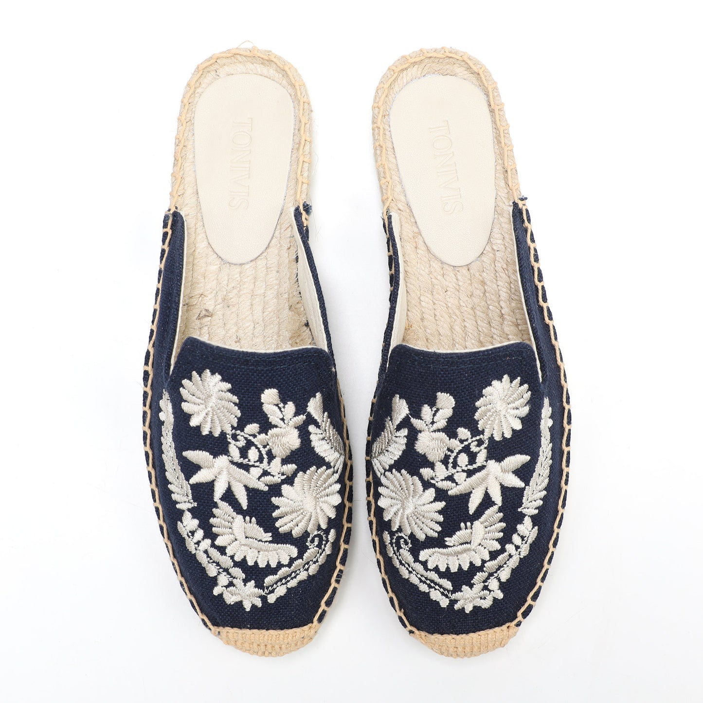 Women's Embroidered Espadrille Mule Flats | Floral Summer Slip-On Shoes