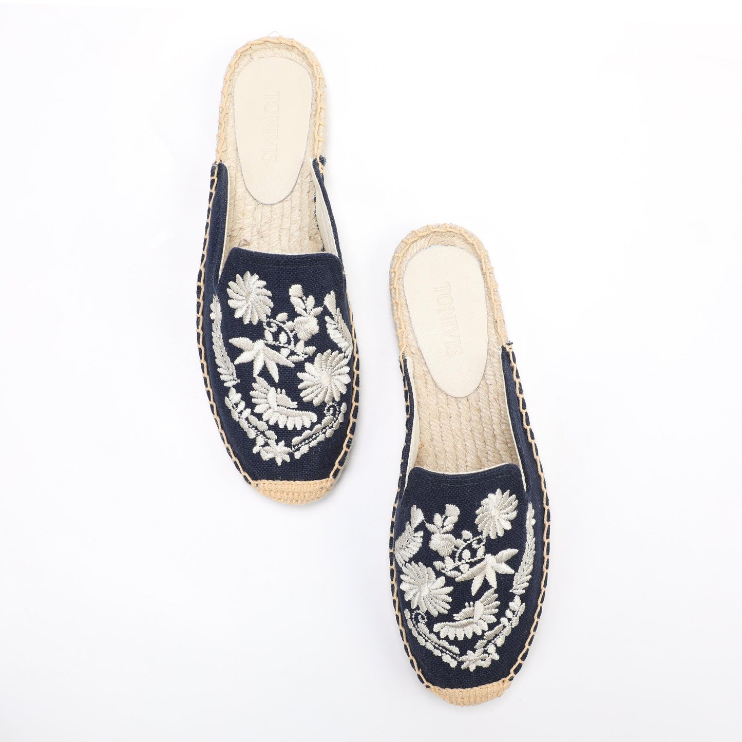 Women's Embroidered Espadrille Mule Flats | Floral Summer Slip-On Shoes