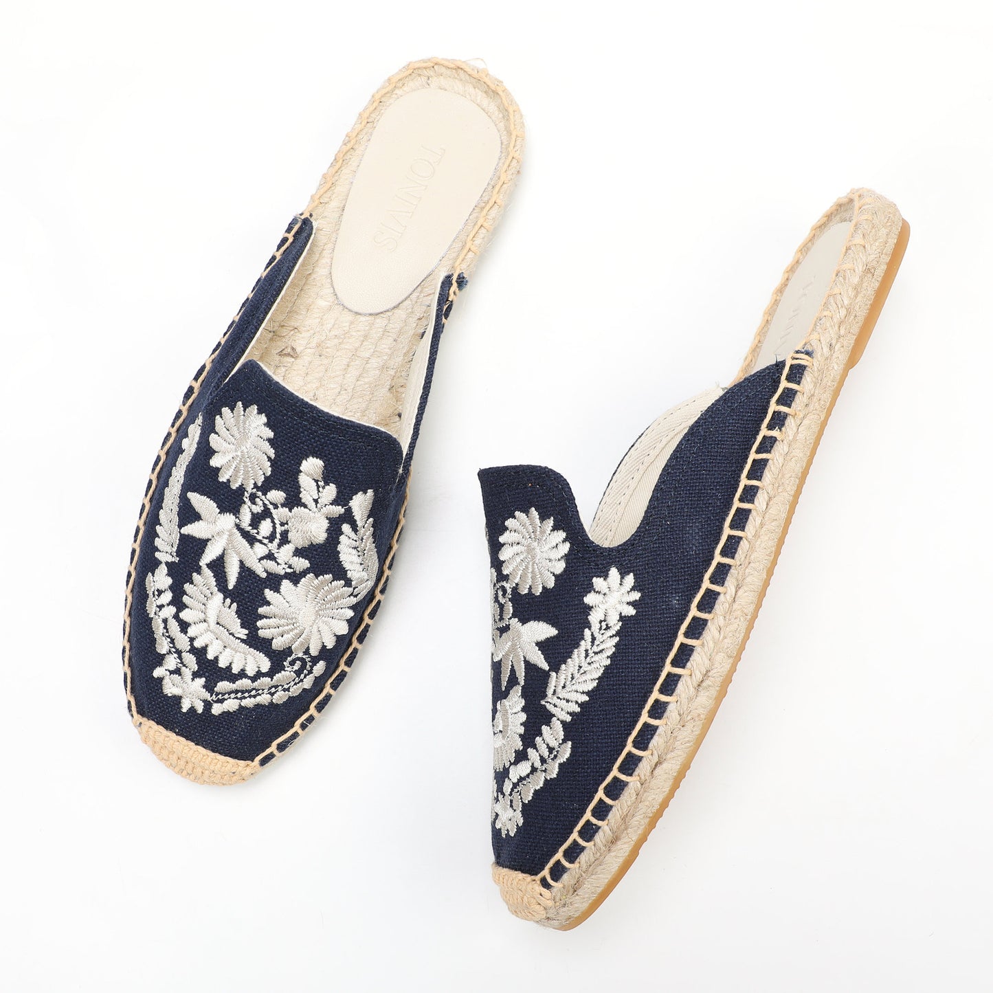 Women's Embroidered Espadrille Mule Flats | Floral Summer Slip-On Shoes