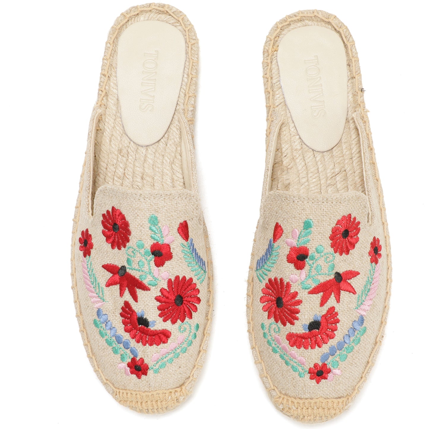 Women's Embroidered Espadrille Mule Flats | Floral Summer Slip-On Shoes