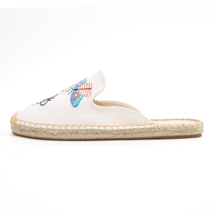 Women's Embroidered Espadrille Mule Flats | Floral Summer Slip-On Shoes