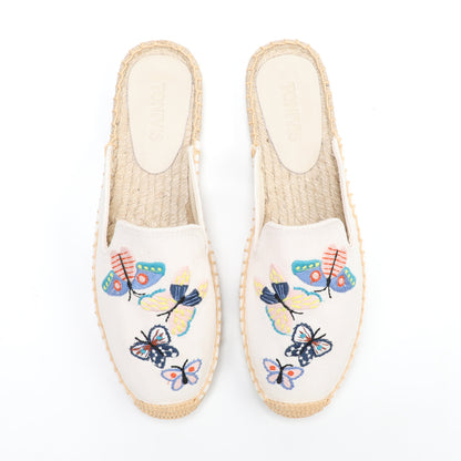 Women's Embroidered Espadrille Mule Flats | Floral Summer Slip-On Shoes