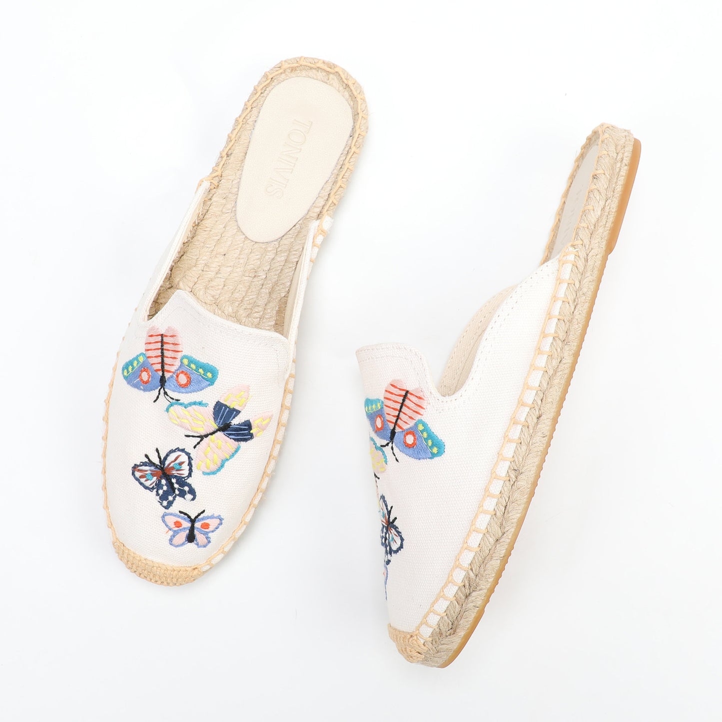 Women's Embroidered Espadrille Mule Flats | Floral Summer Slip-On Shoes