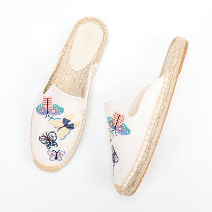 Women's Embroidered Espadrille Mule Flats | Floral Summer Slip-On Shoes