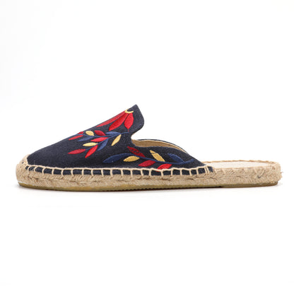Lavender Embroidered Linen Espadrille Mules for Women