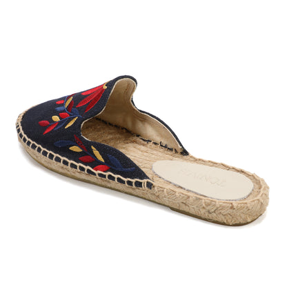 Lavender Embroidered Linen Espadrille Mules for Women