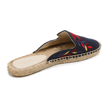 Lavender Embroidered Linen Espadrille Mules for Women