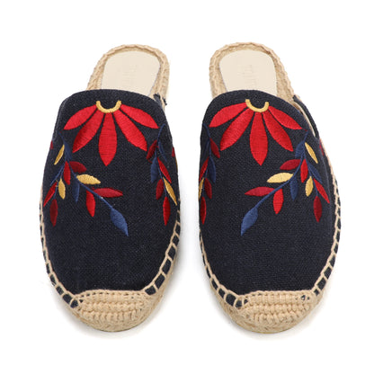 Lavender Embroidered Linen Espadrille Mules for Women