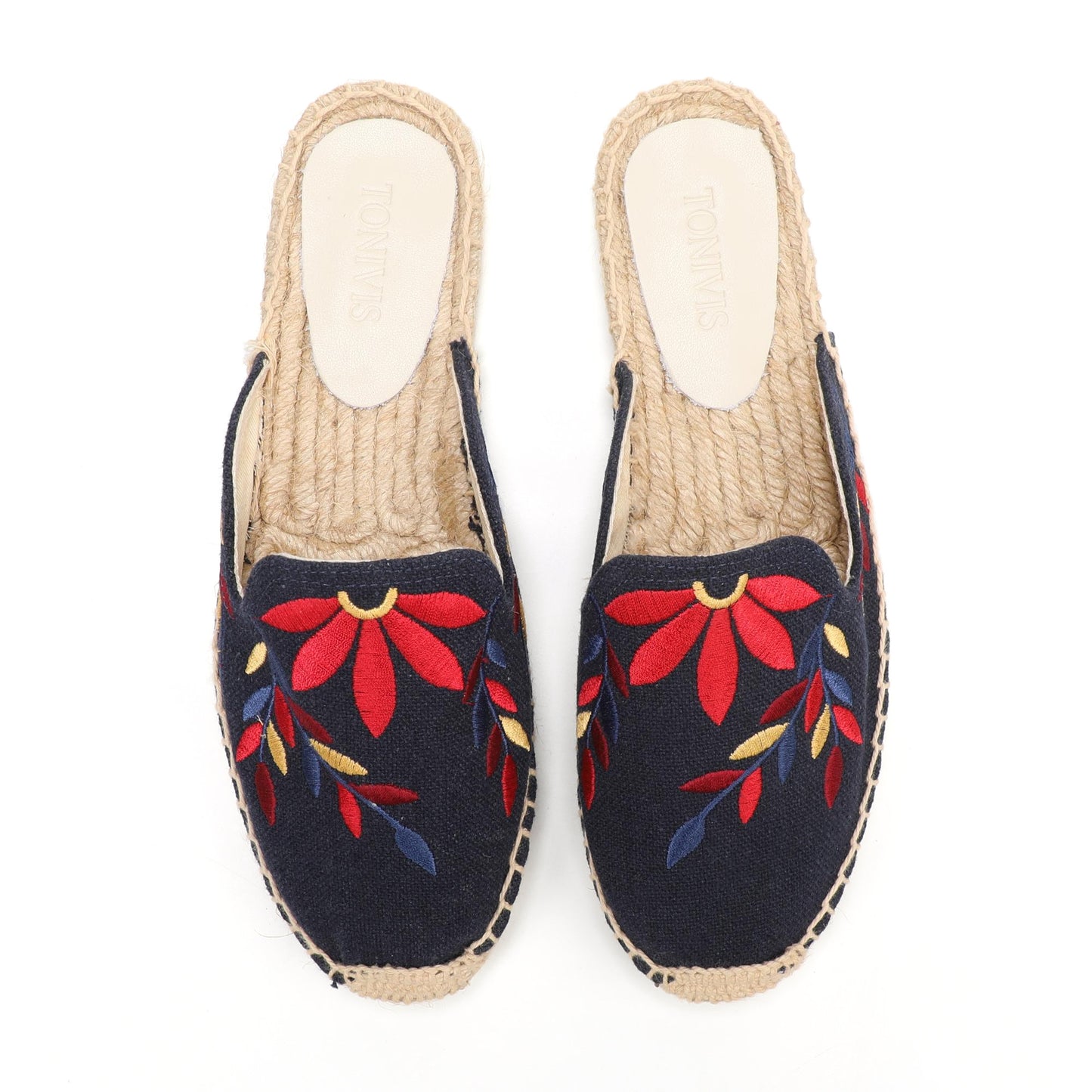 Lavender Embroidered Linen Espadrille Mules for Women