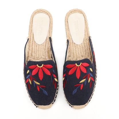 Lavender Embroidered Linen Espadrille Mules for Women